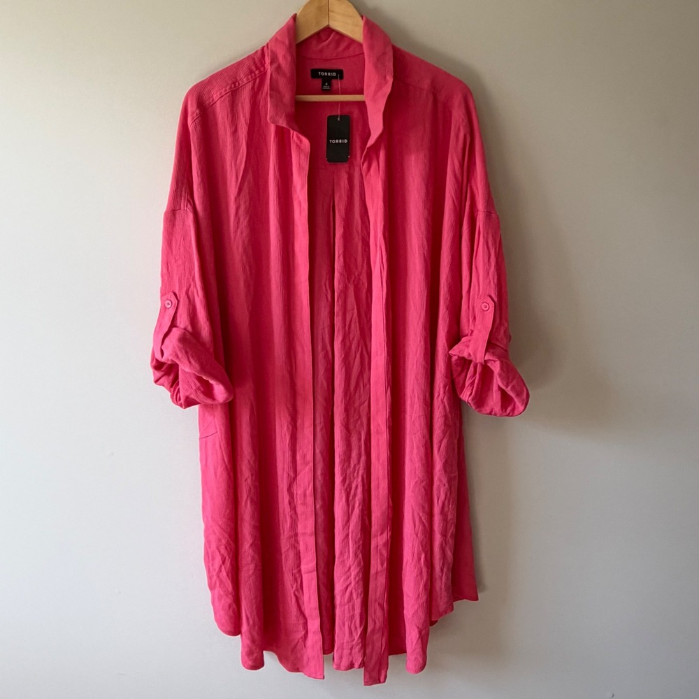 Torrid Gauze Open Front Shirt Kimono Honeysuckle Pink 4 4X 26 New 43646223